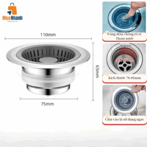 Lưới lọc rác ngăn mùi bồn rửa chén lõi nhấn, phụ kiện thoát nước bồn rửa chén - Hình ảnh 3