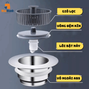 Lưới lọc rác ngăn mùi bồn rửa chén lõi nhấn, phụ kiện thoát nước bồn rửa chén - Hình ảnh 5