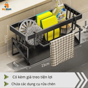 Kệ để đồ rửa chén có khay thoát nước tự động Giá để đồ rửa bát chất liệu thép không gỉ - Hình ảnh 2